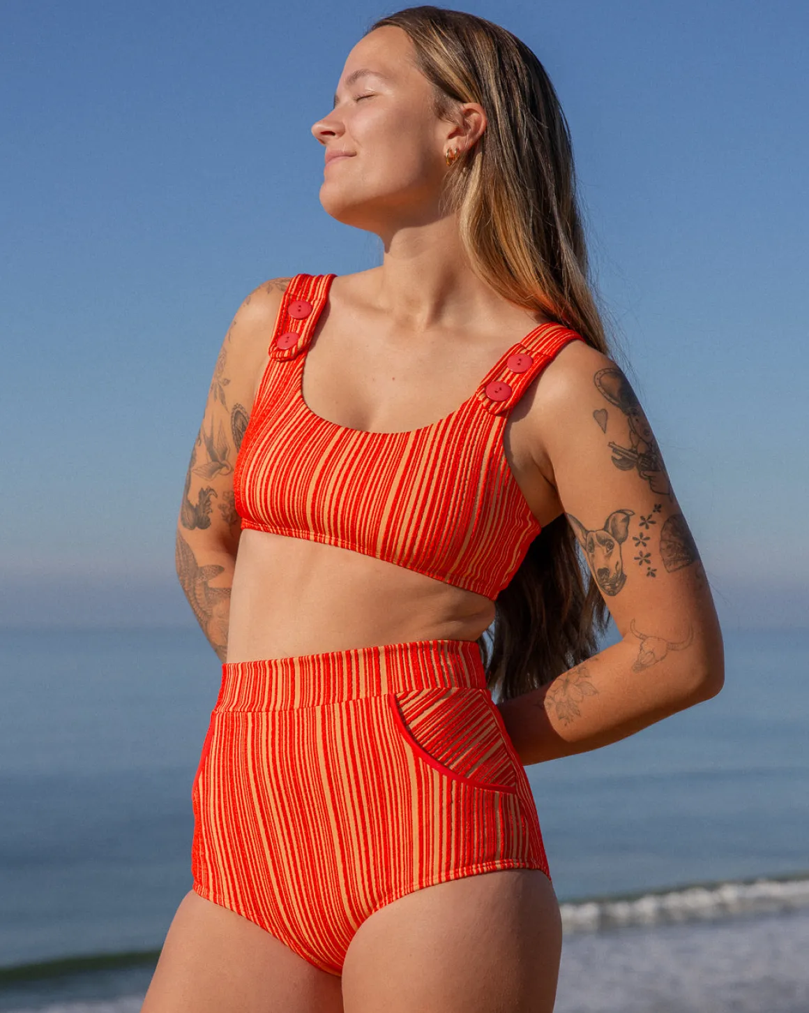 Georgia High Waist Bikini Bottom - Cherry Rib