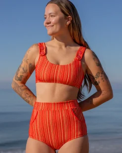 Georgia High Waist Bikini Bottom - Cherry Rib